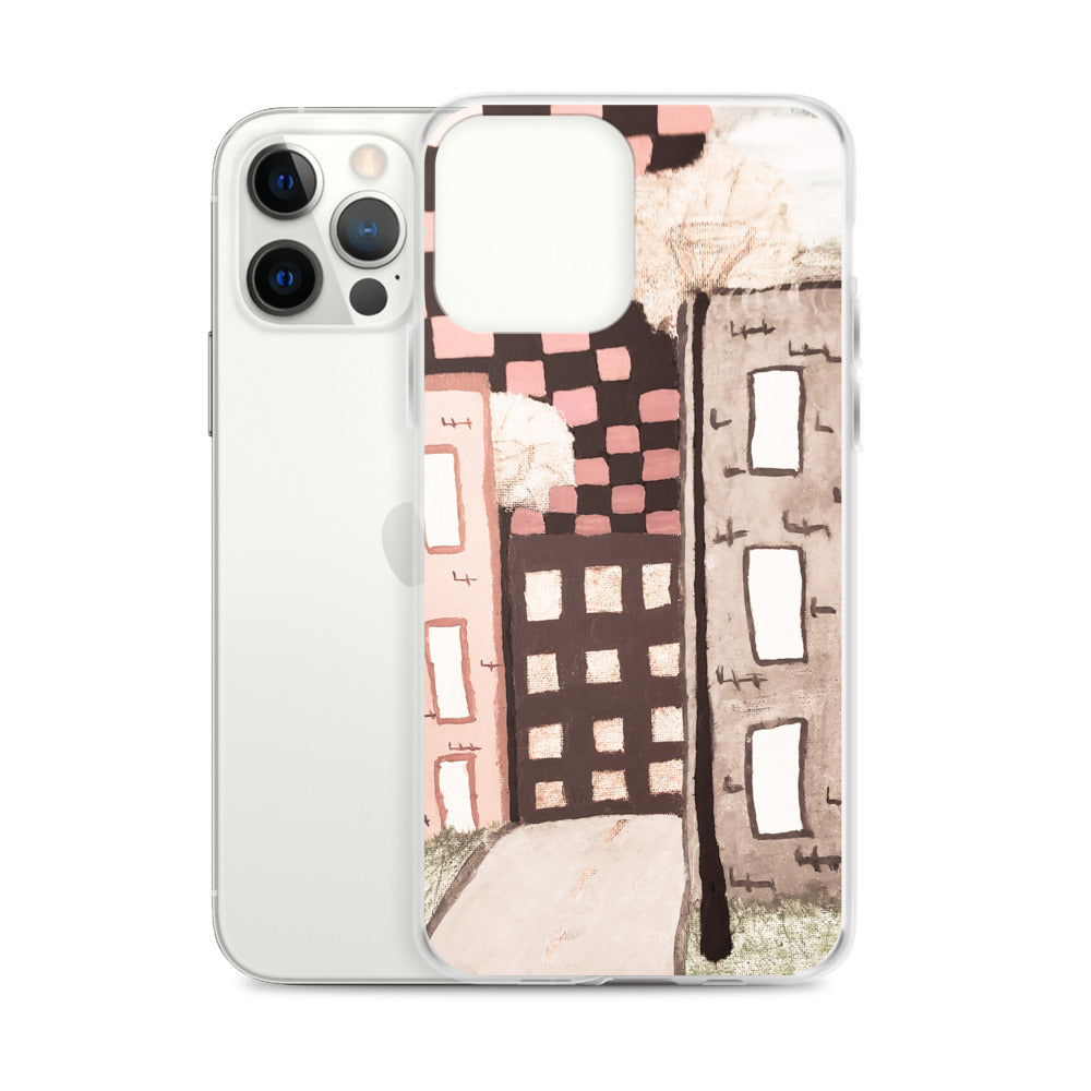 Checker Sky Buildings Pale iPhone Case