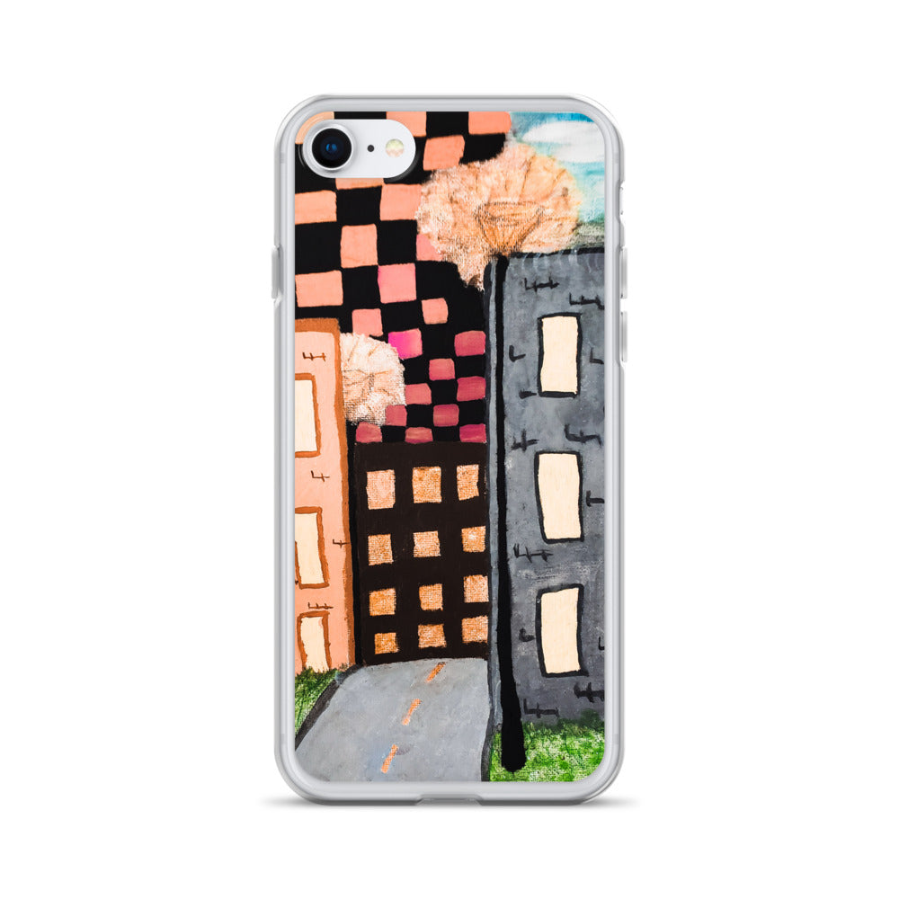 Checker Sky Buildings Rose iPhone Case