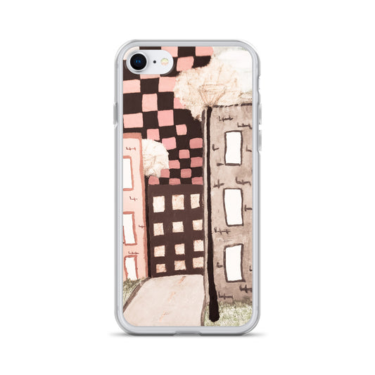 Checker Sky Buildings Pale iPhone Case