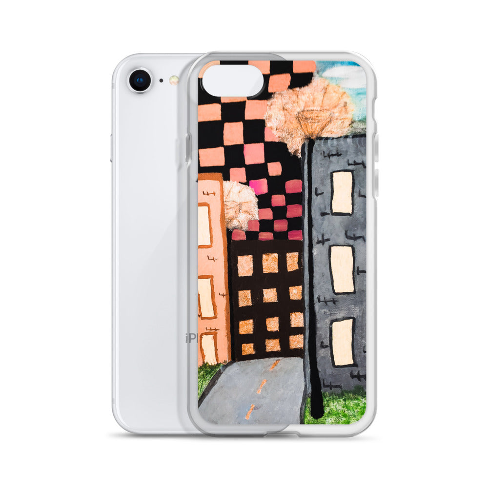 Checker Sky Buildings Rose iPhone Case