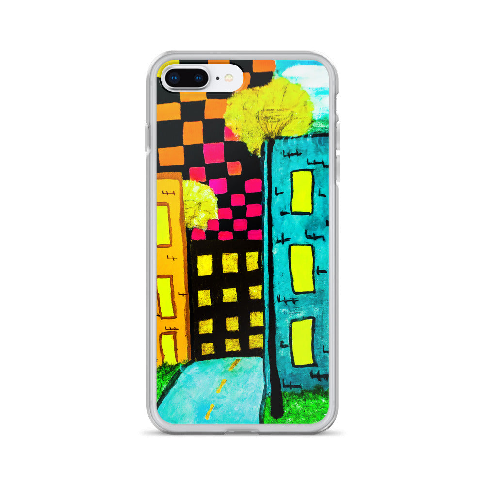 Checker Sky Buildings iPhone Case