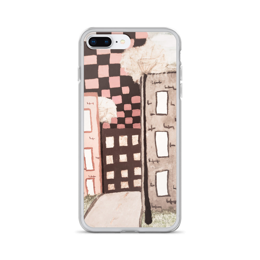 Checker Sky Buildings Pale iPhone Case