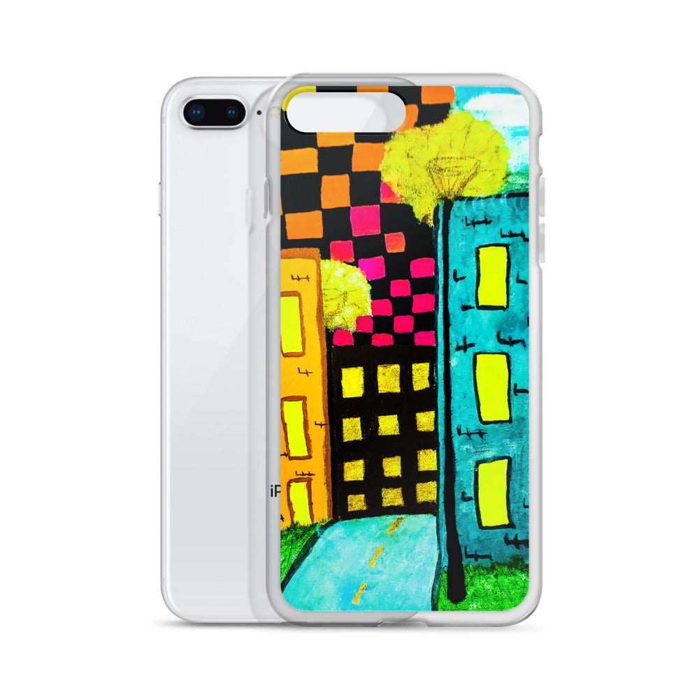 Checker Sky Buildings iPhone Case