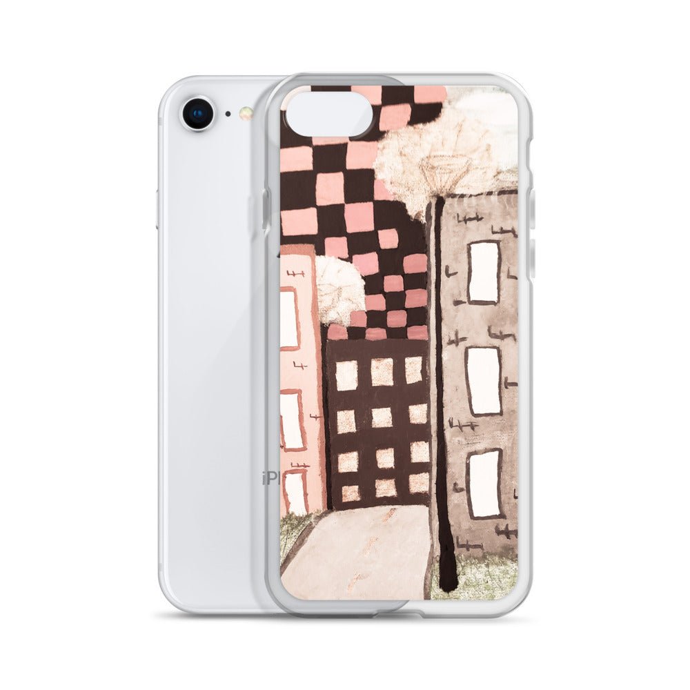 Checker Sky Buildings Pale iPhone Case