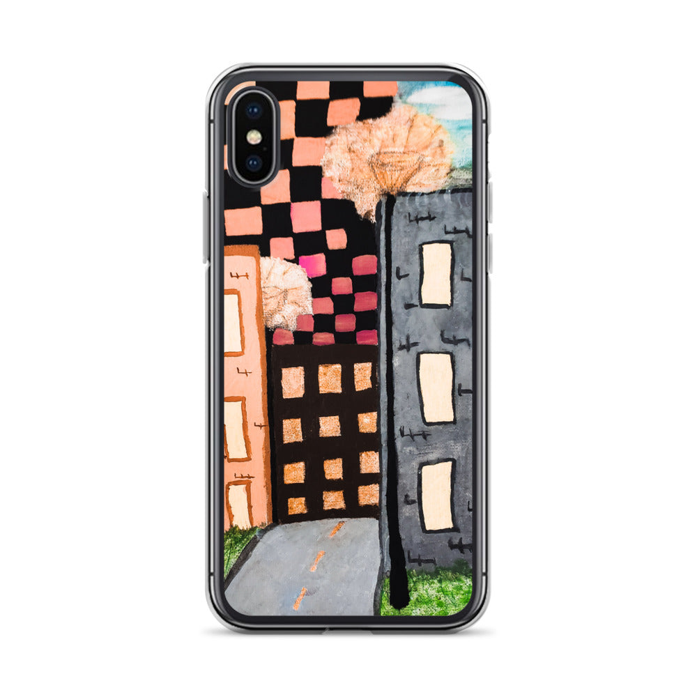 Checker Sky Buildings Rose iPhone Case