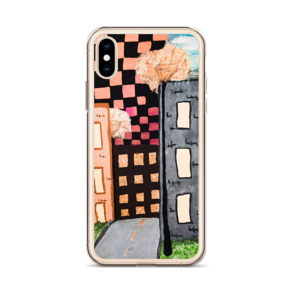 Checker Sky Buildings Rose iPhone Case