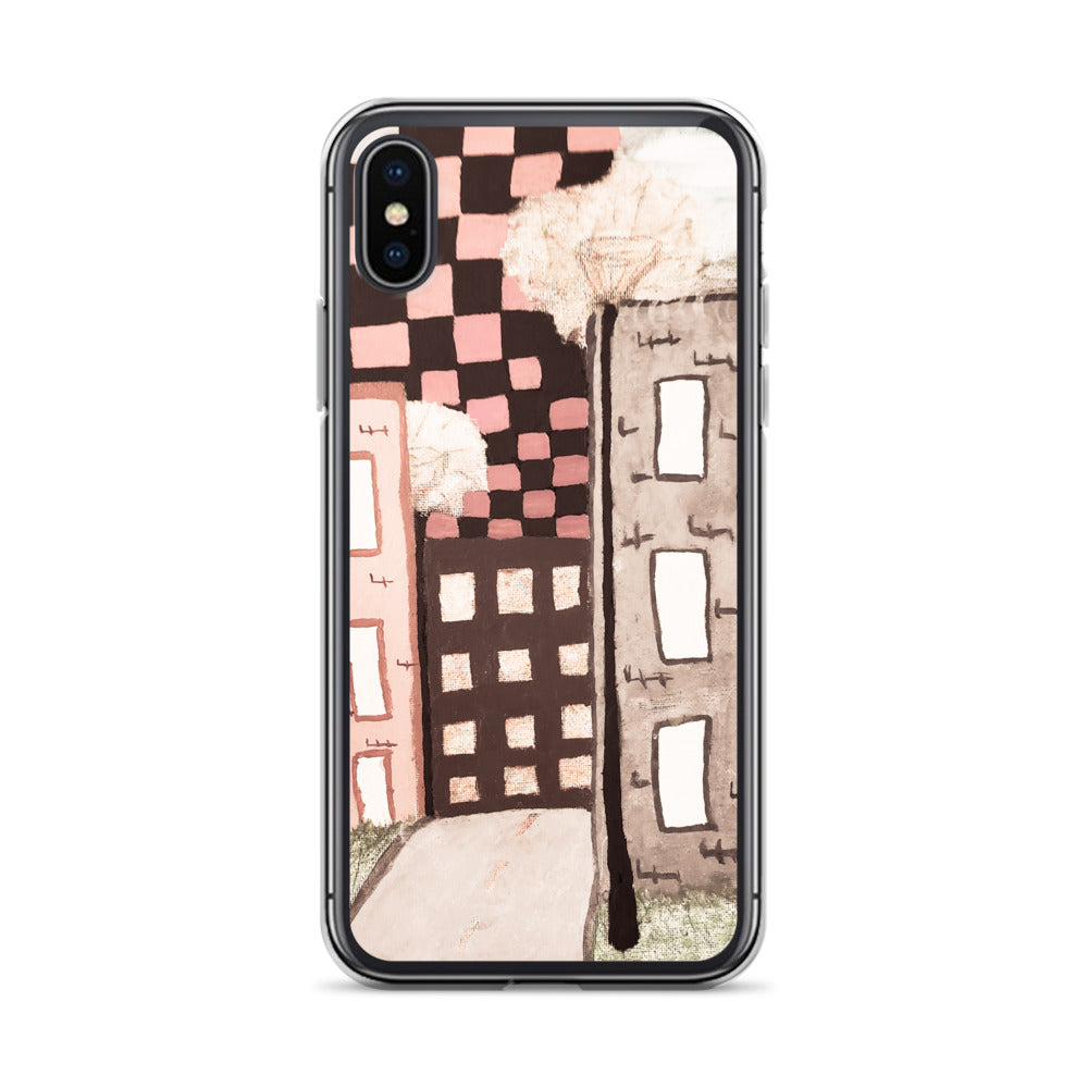 Checker Sky Buildings Pale iPhone Case