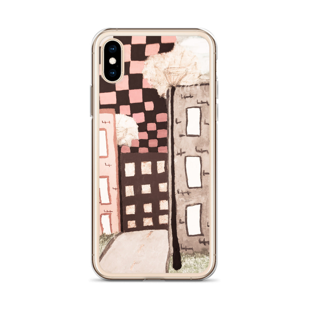 Checker Sky Buildings Pale iPhone Case