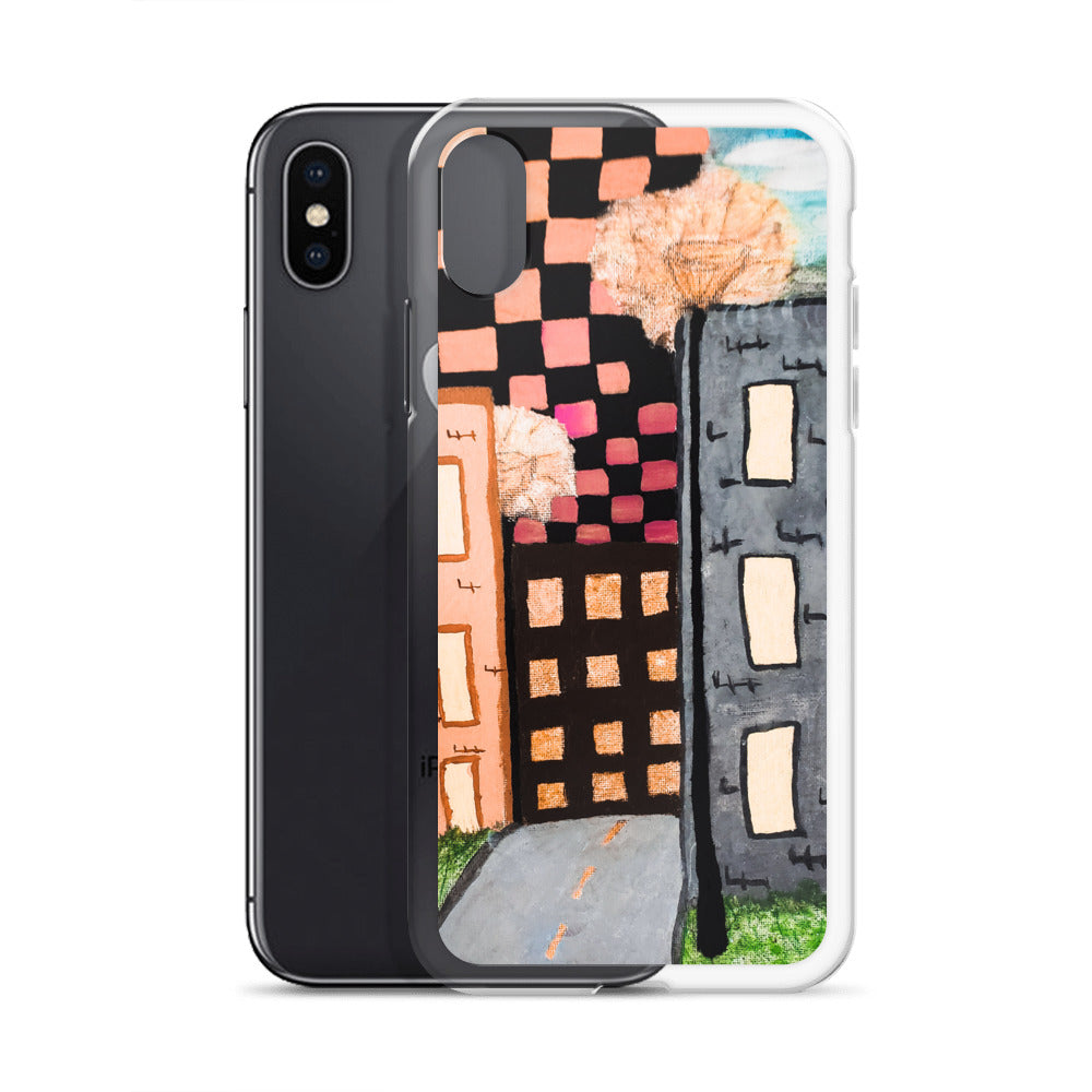 Checker Sky Buildings Rose iPhone Case