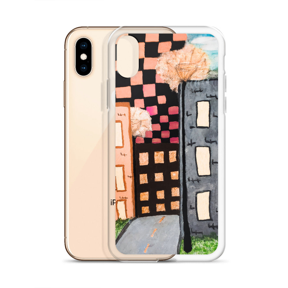 Checker Sky Buildings Rose iPhone Case