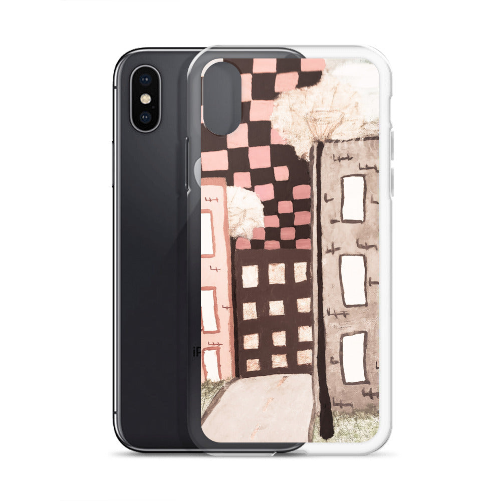 Checker Sky Buildings Pale iPhone Case