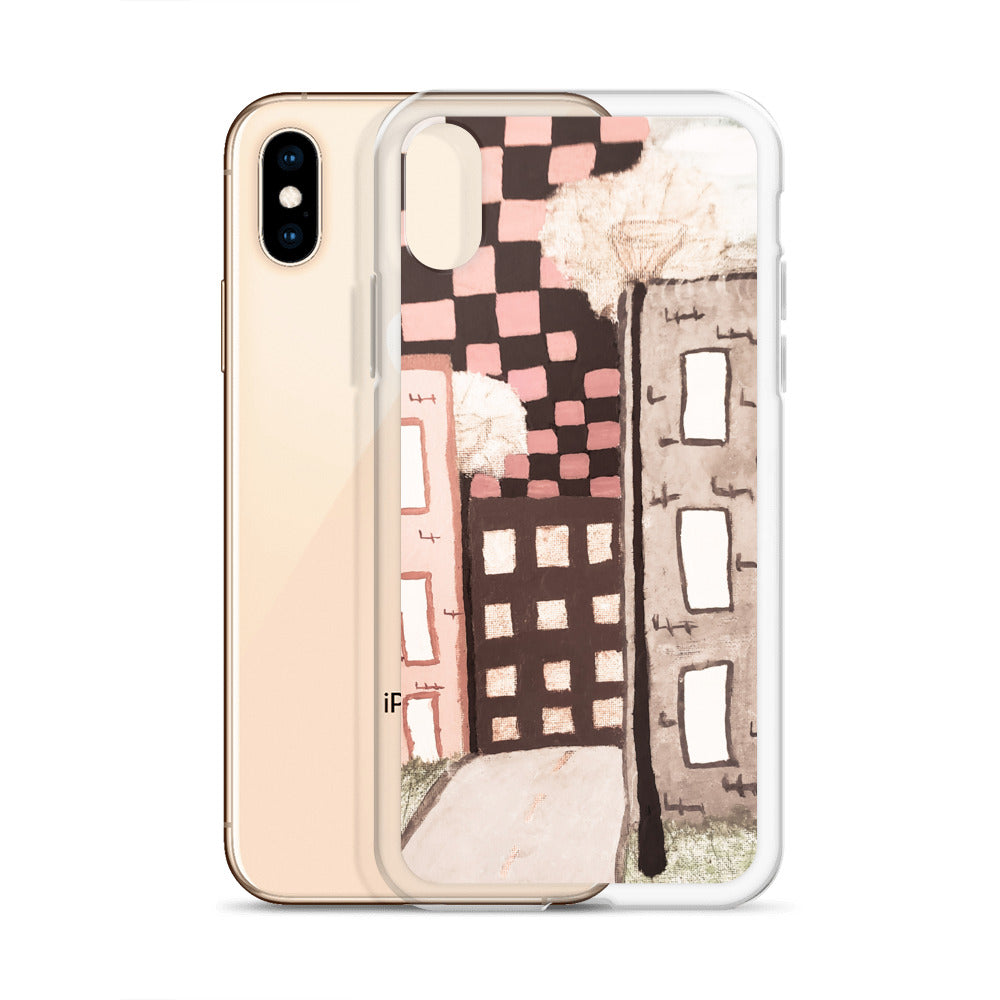 Checker Sky Buildings Pale iPhone Case