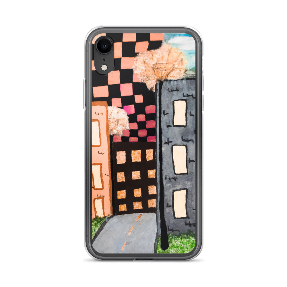 Checker Sky Buildings Rose iPhone Case