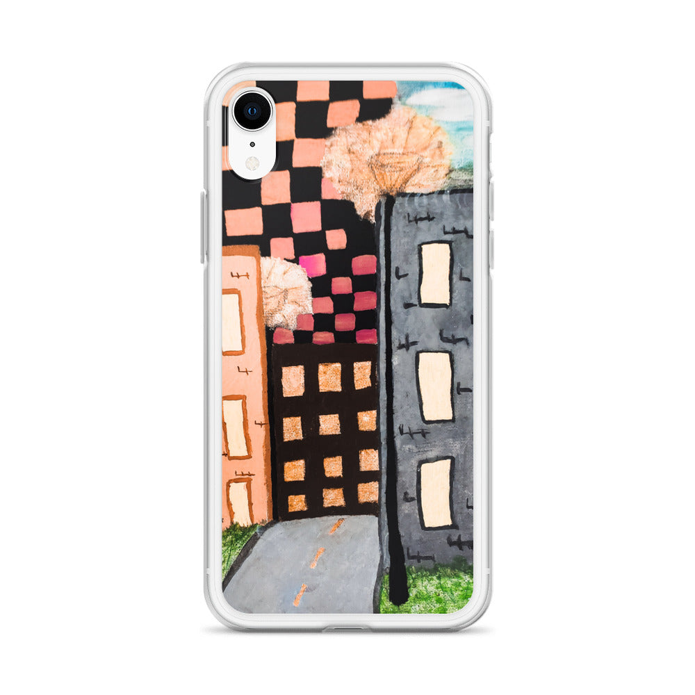 Checker Sky Buildings Rose iPhone Case