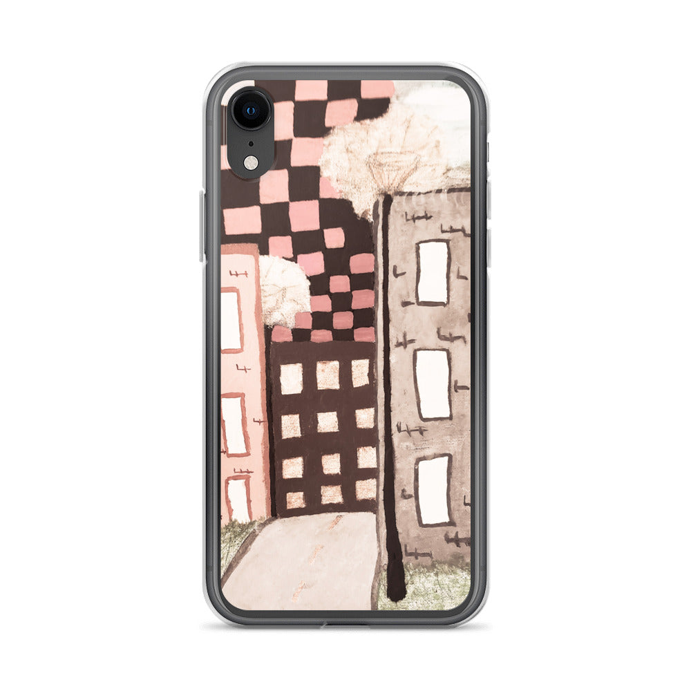 Checker Sky Buildings Pale iPhone Case