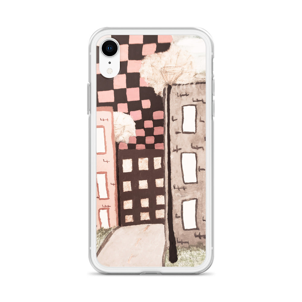 Checker Sky Buildings Pale iPhone Case