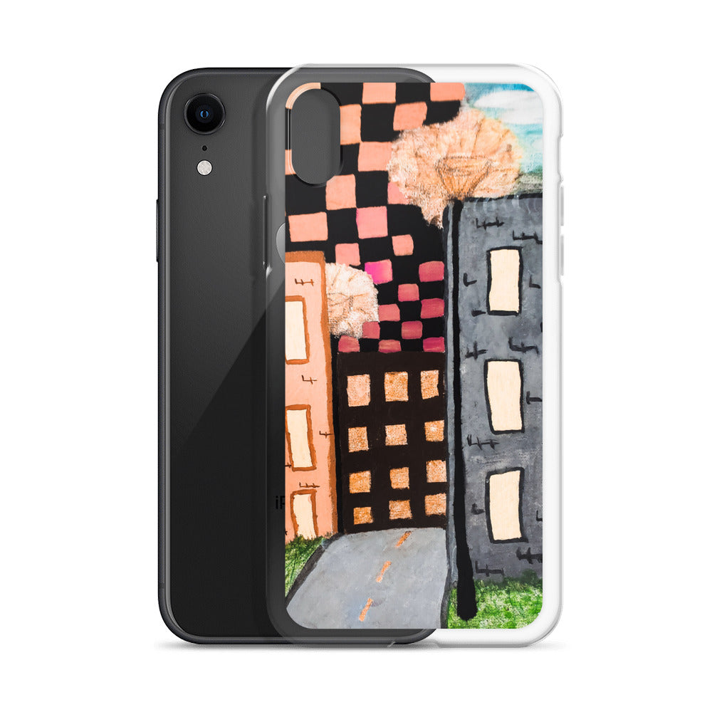 Checker Sky Buildings Rose iPhone Case