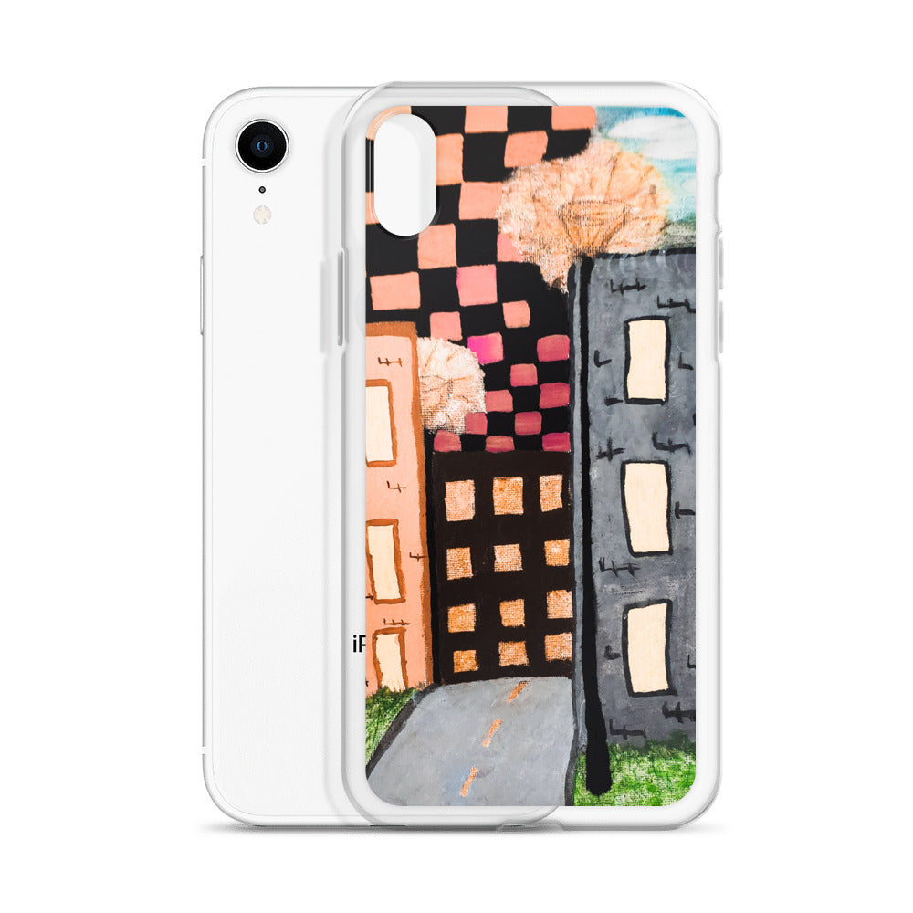 Checker Sky Buildings Rose iPhone Case