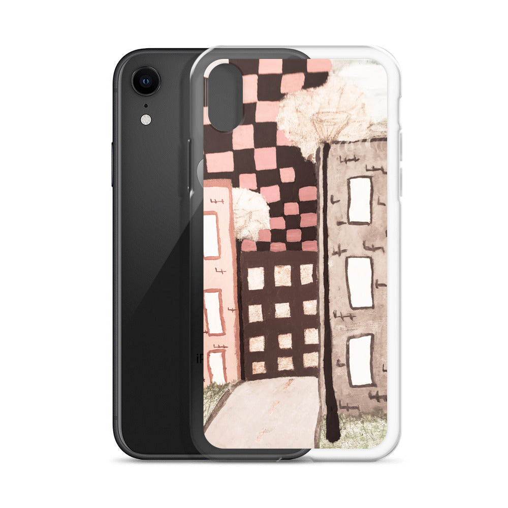 Checker Sky Buildings Pale iPhone Case