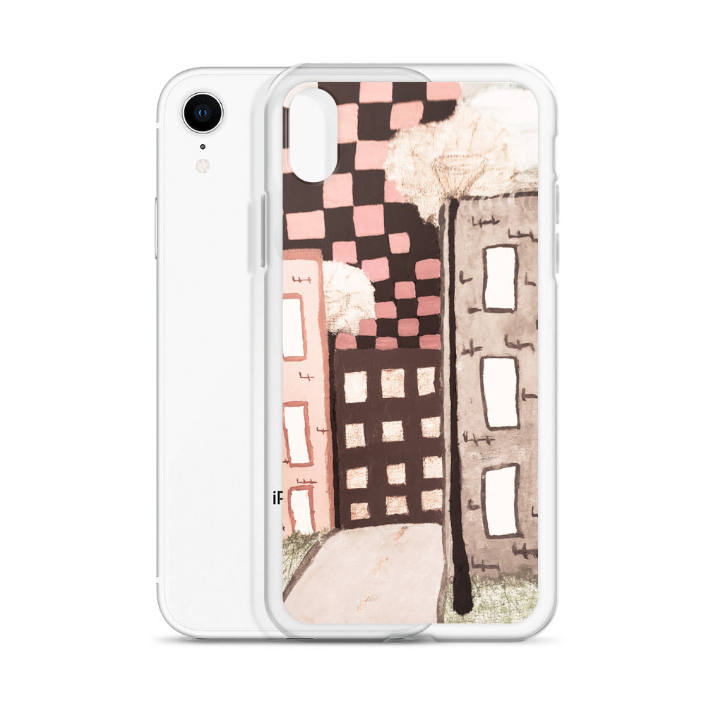 Checker Sky Buildings Pale iPhone Case