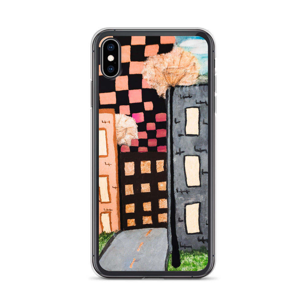 Checker Sky Buildings Rose iPhone Case