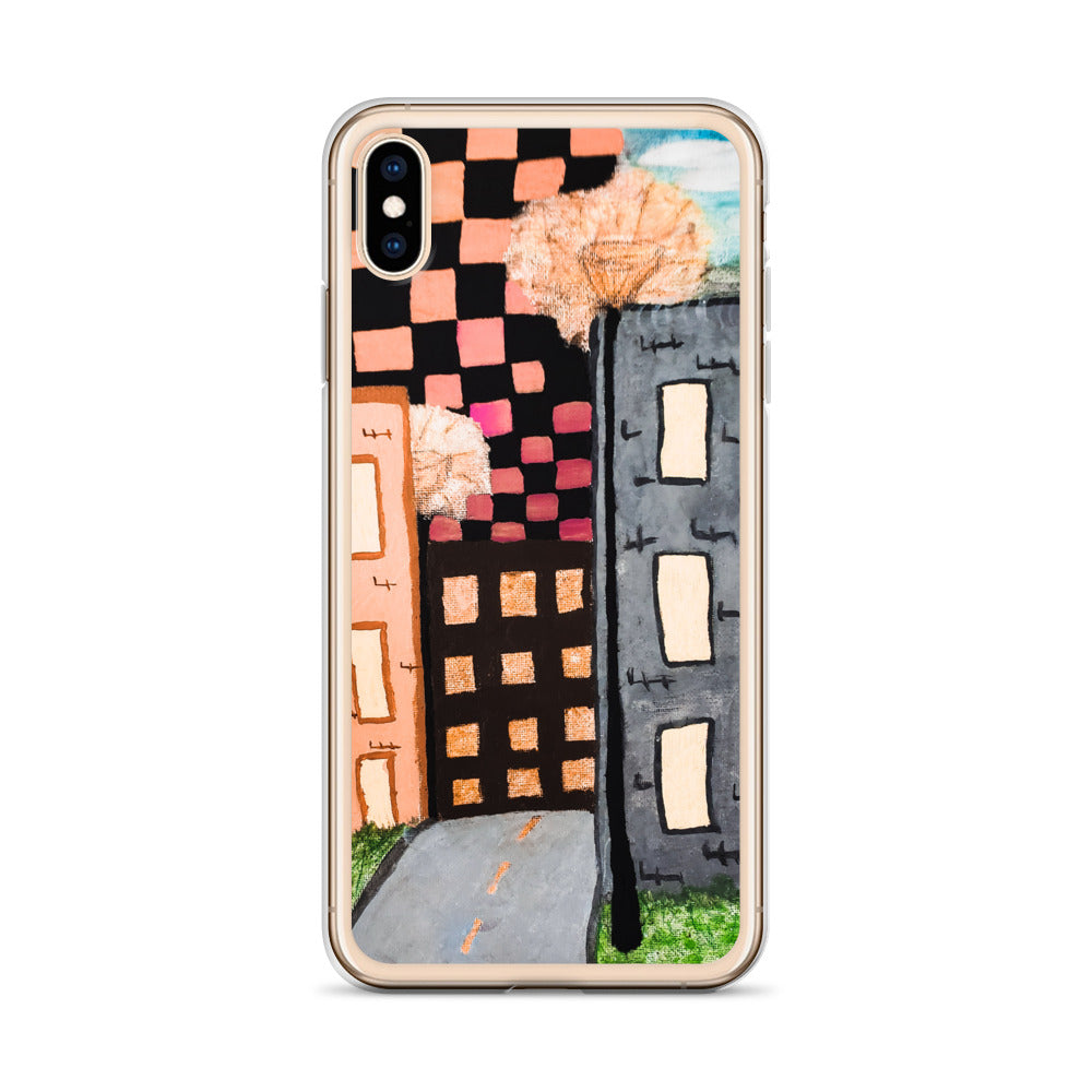 Checker Sky Buildings Rose iPhone Case