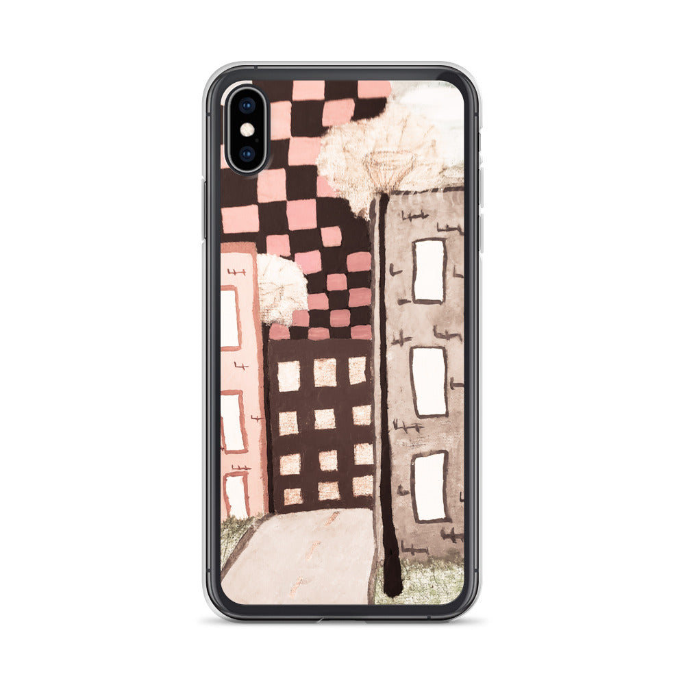 Checker Sky Buildings Pale iPhone Case