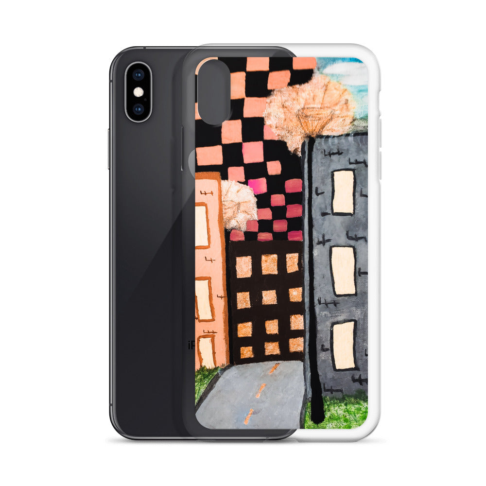 Checker Sky Buildings Rose iPhone Case