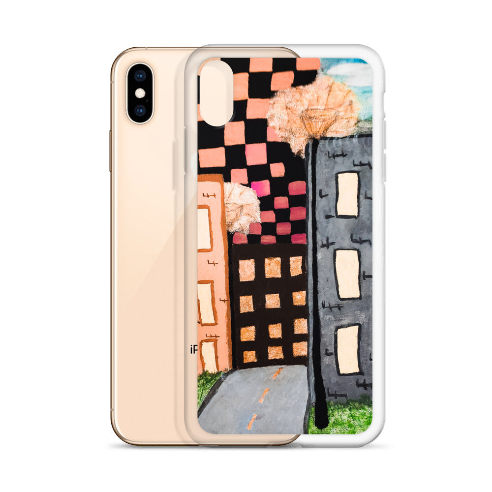 Checker Sky Buildings Rose iPhone Case