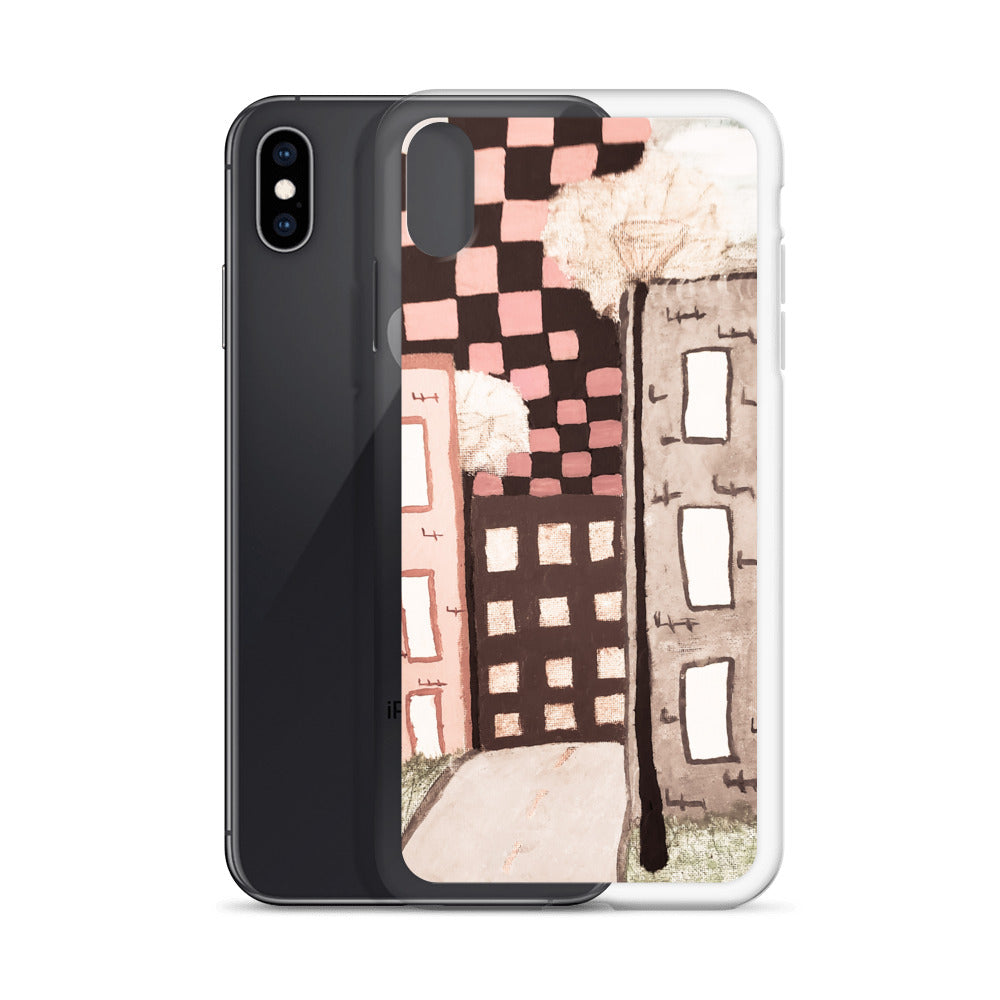 Checker Sky Buildings Pale iPhone Case