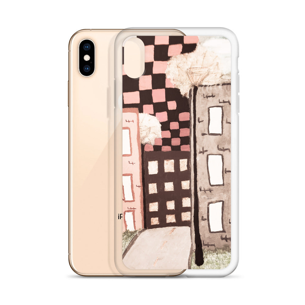 Checker Sky Buildings Pale iPhone Case