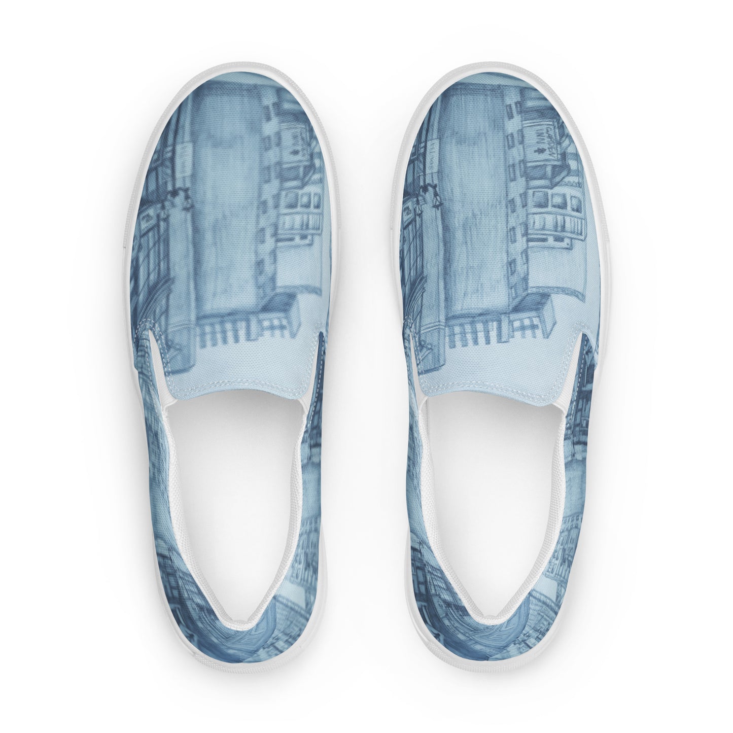 Blue Street Sketch Men’s slip-on canvas shoes by Hannah