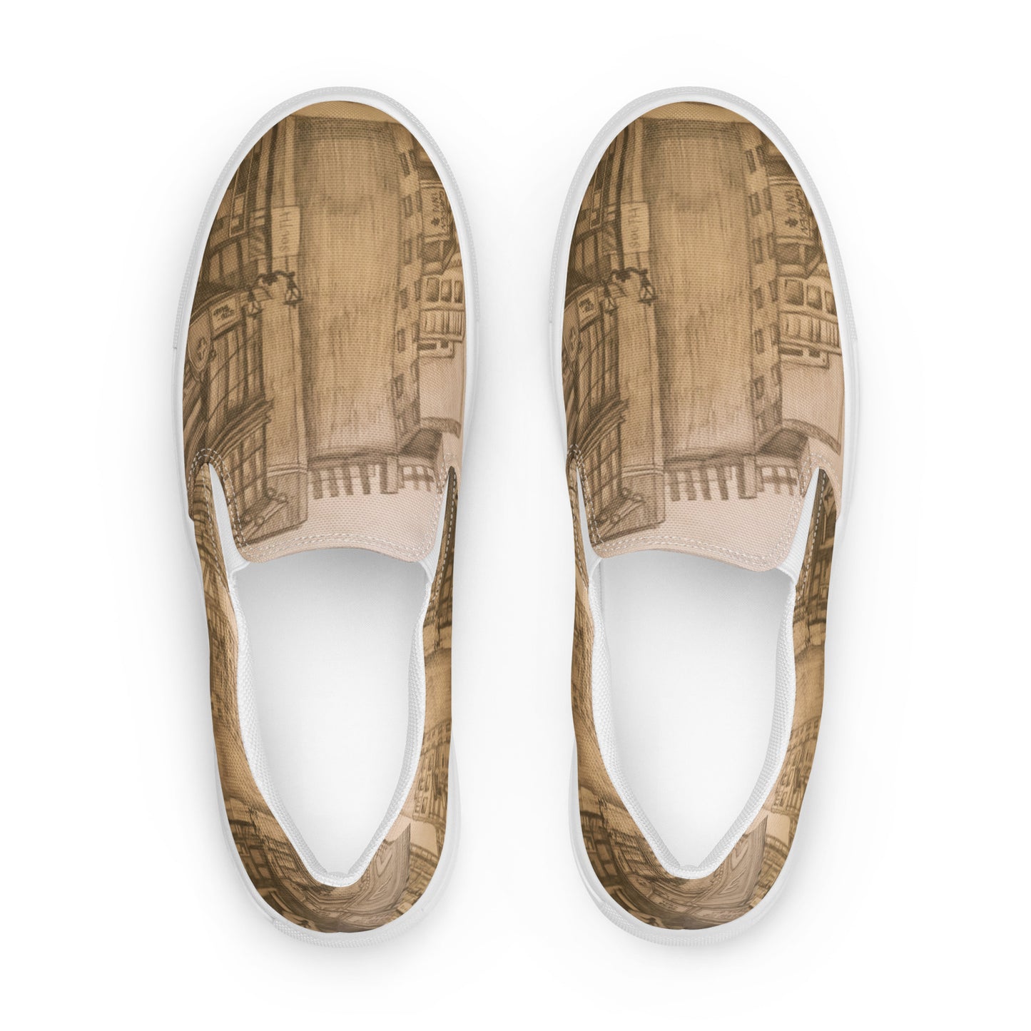 Brown Street Sketch Men’s slip-on canvas shoes by Hannah