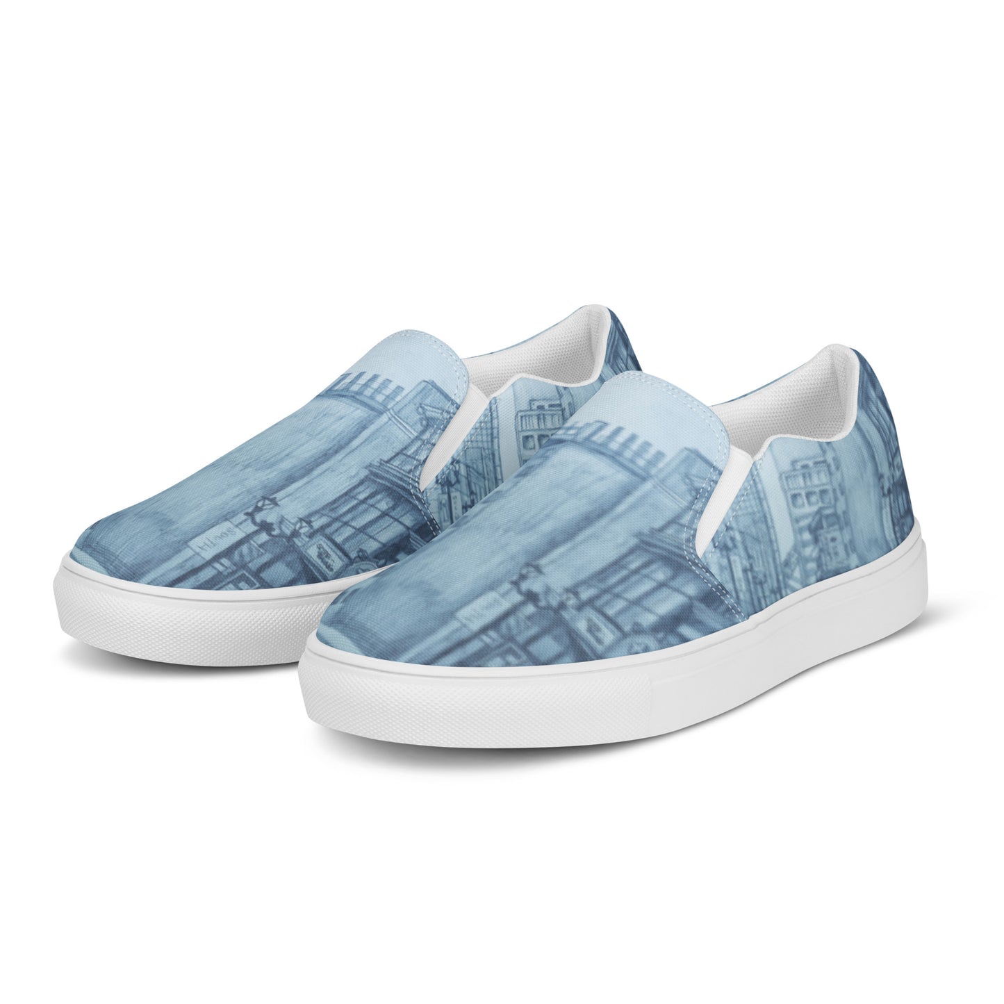 Blue Street Sketch Men’s slip-on canvas shoes by Hannah