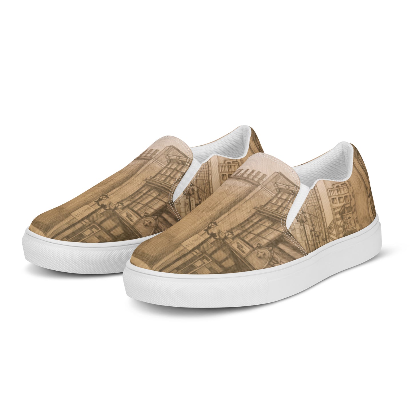 Brown Street Sketch Men’s slip-on canvas shoes by Hannah