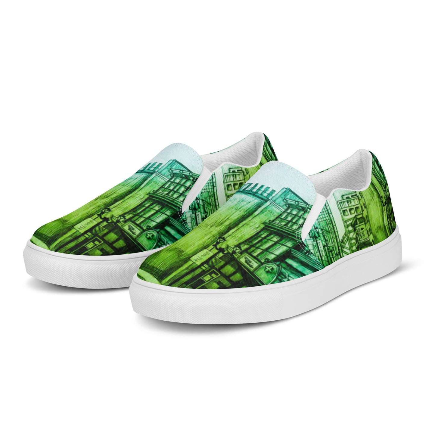 Green Street Sketch Men’s slip-on canvas shoes by Hannah