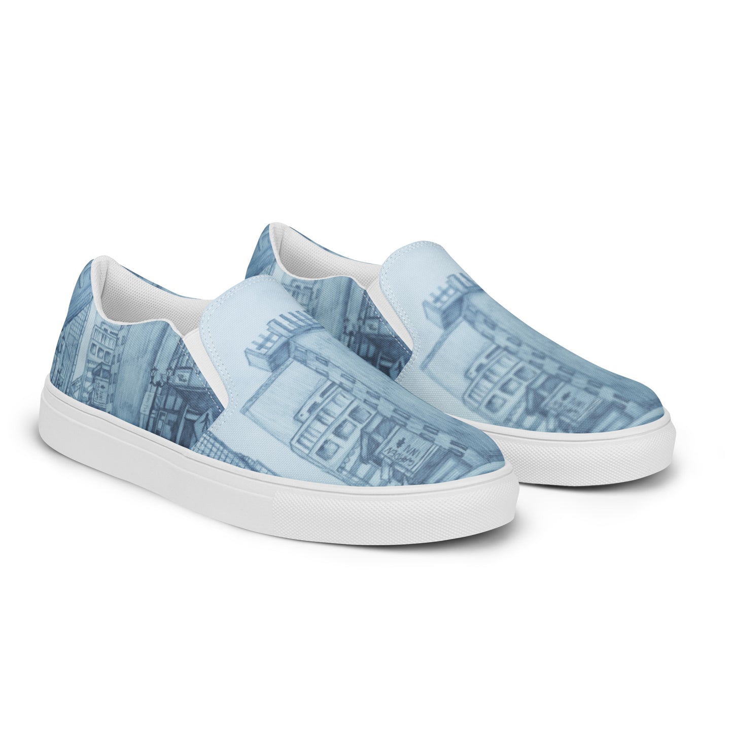 Blue Street Sketch Men’s slip-on canvas shoes by Hannah