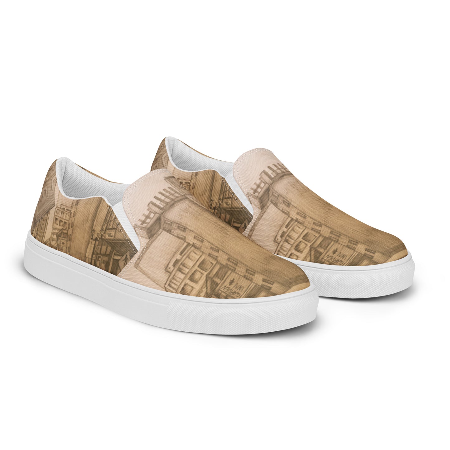 Brown Street Sketch Men’s slip-on canvas shoes by Hannah