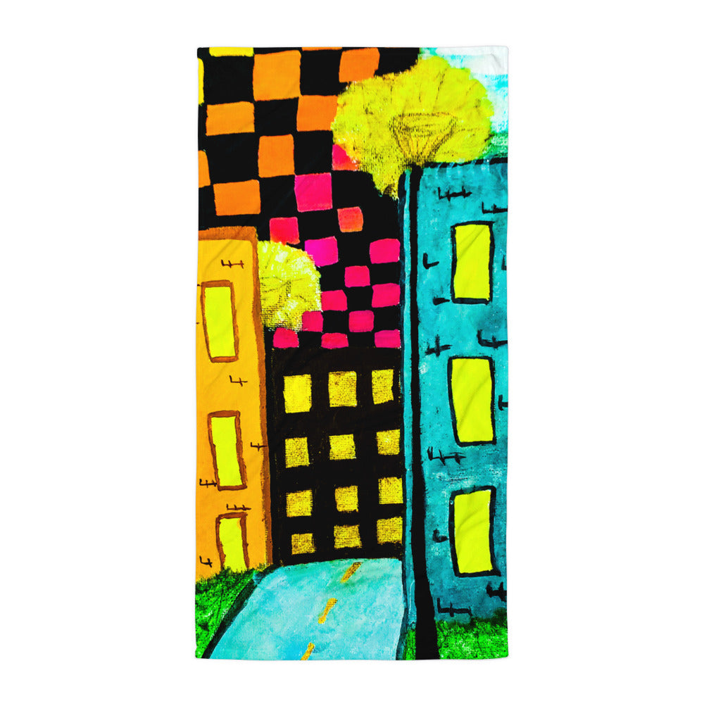 Checker Sky Buildings Towel