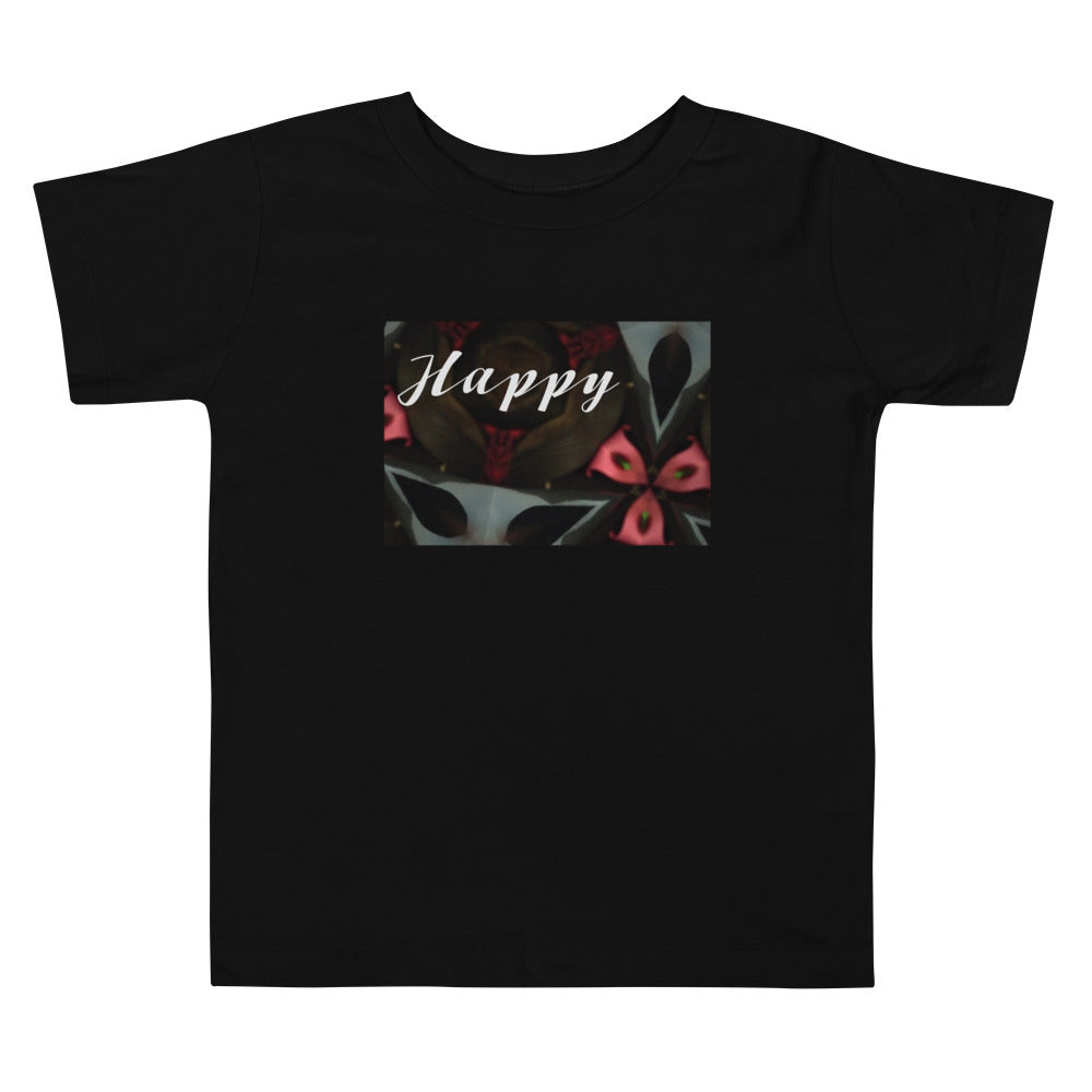 Pink & Black "Happy" Toddler Short Sleeve Tee