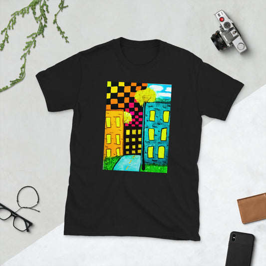 Checker Sky Buildings Short-Sleeve Unisex T-Shirt