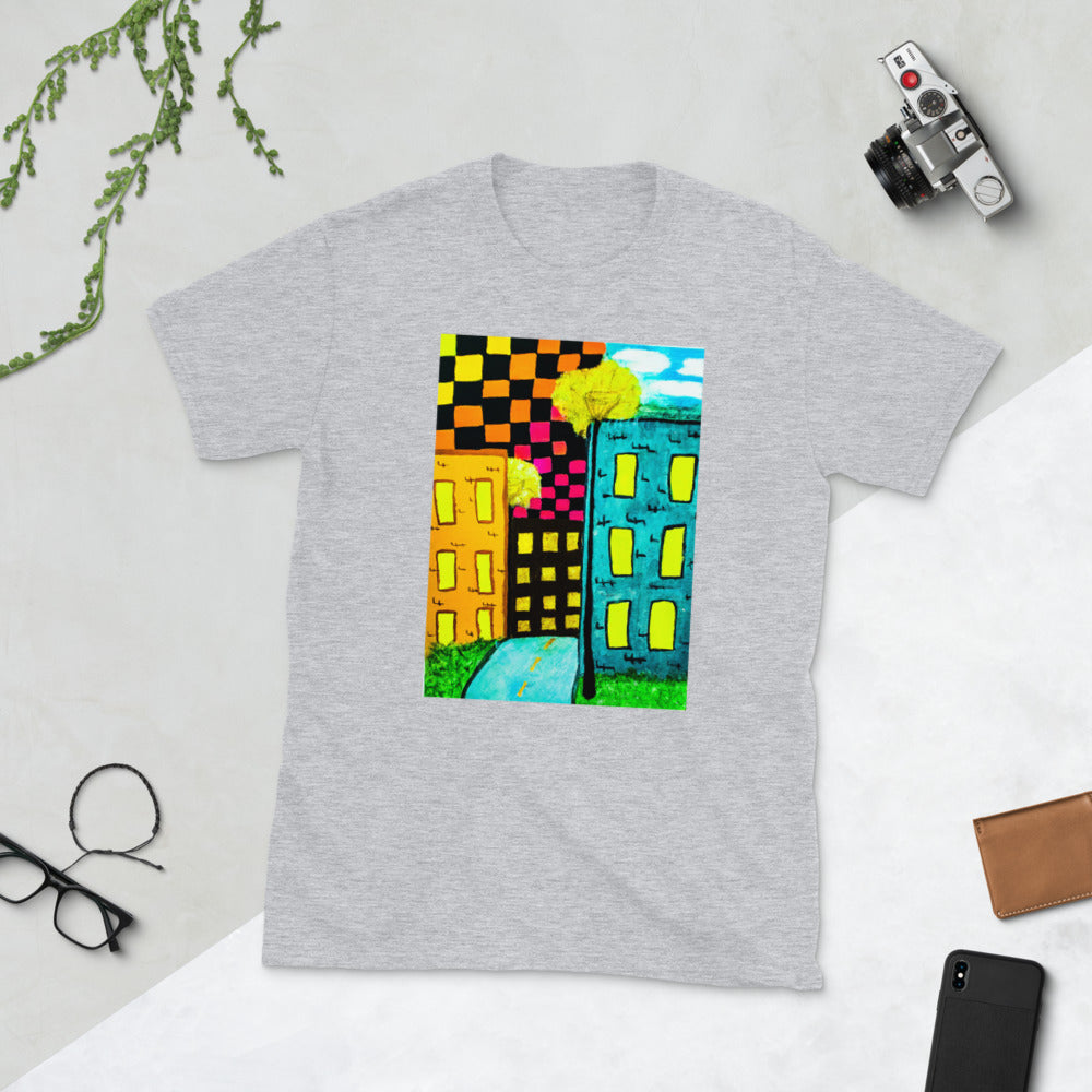 Checker Sky Buildings Short-Sleeve Unisex T-Shirt