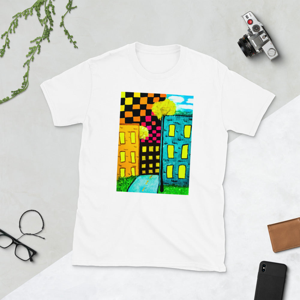 Checker Sky Buildings Short-Sleeve Unisex T-Shirt