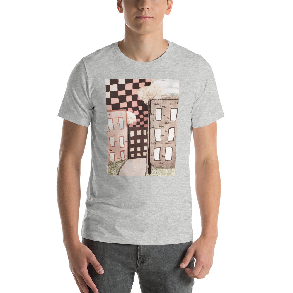 Checker Sky Buildings Pale Short-Sleeve Unisex T-Shirt