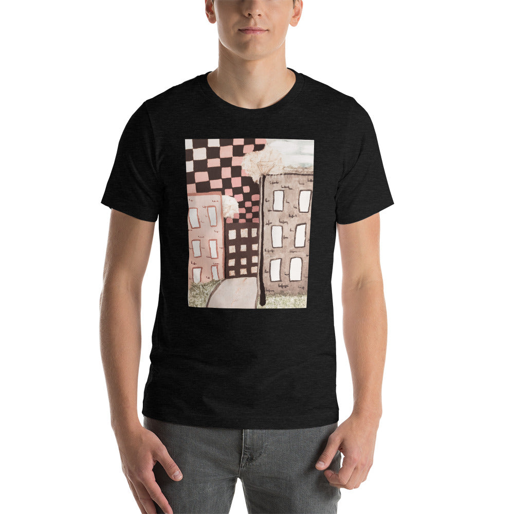 Checker Sky Buildings Pale Short-Sleeve Unisex T-Shirt