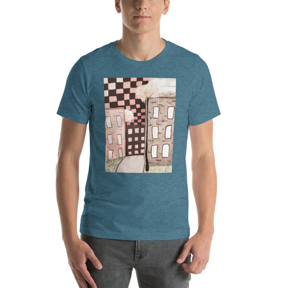 Checker Sky Buildings Pale Short-Sleeve Unisex T-Shirt