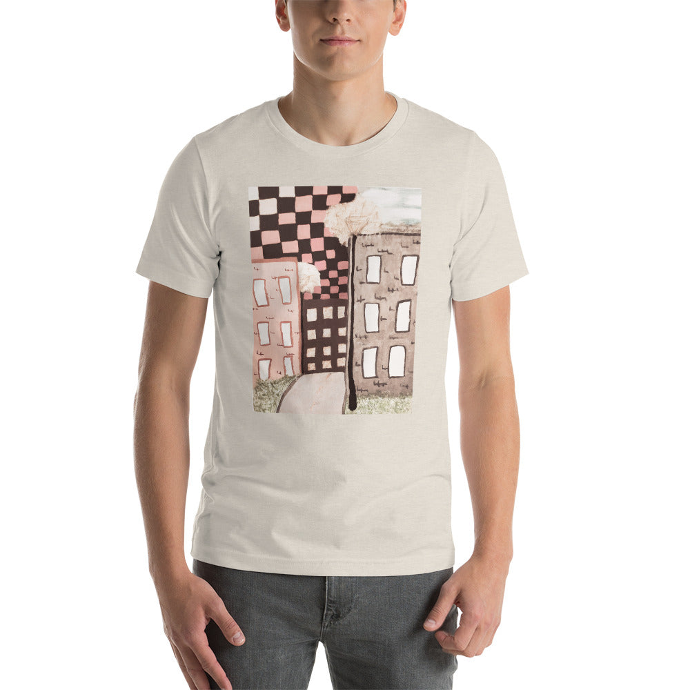 Checker Sky Buildings Pale Short-Sleeve Unisex T-Shirt