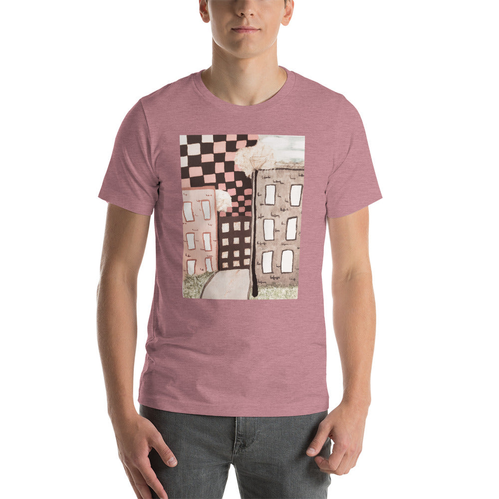 Checker Sky Buildings Pale Short-Sleeve Unisex T-Shirt