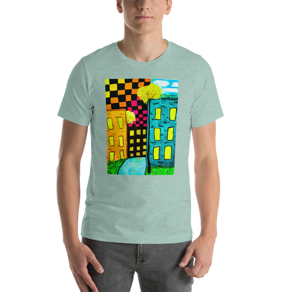 Checker Sky Buildings Short-Sleeve Unisex T-Shirt