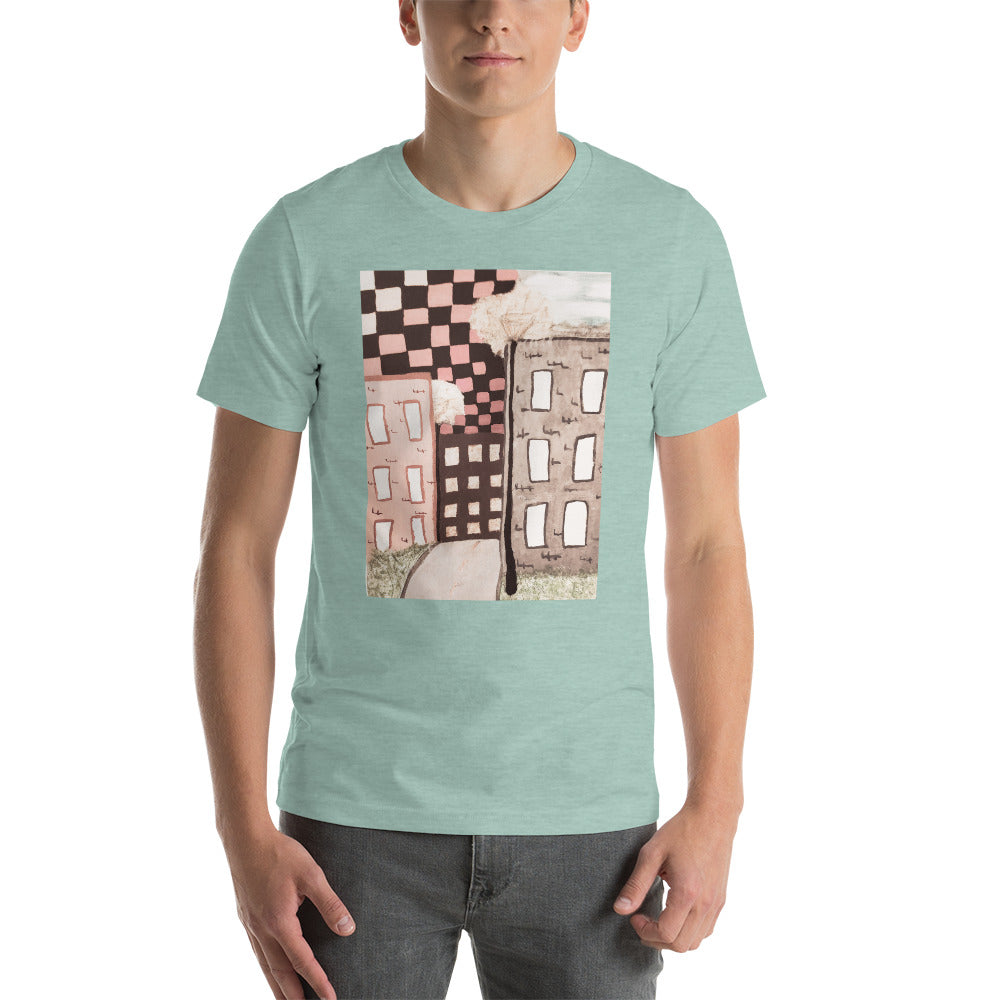 Checker Sky Buildings Pale Short-Sleeve Unisex T-Shirt